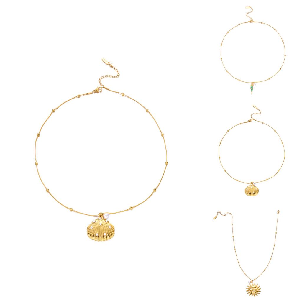 Oceanic Style Stainless Steel Necklace With Pearl And Sun Motif For Vacation Look