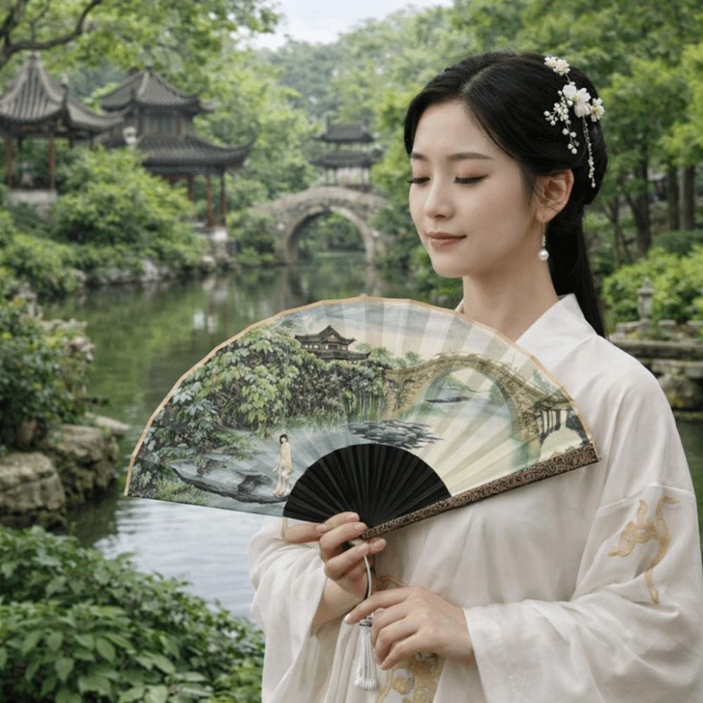 With Tassel Antique-style Folding Fan Sprinkled Gold Men Hand Fan Portable Decorative Fan  Crafts