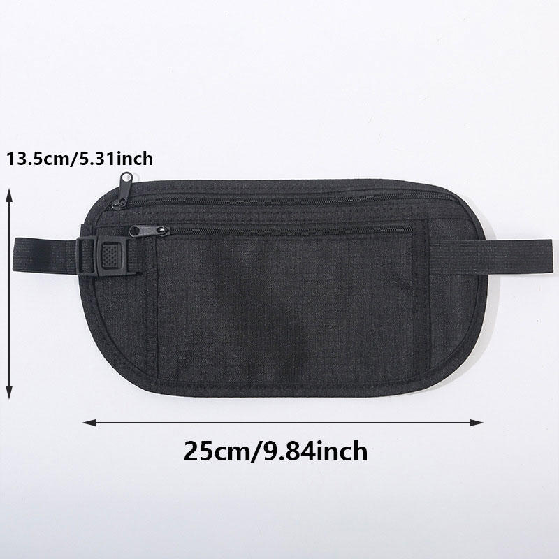Belt Bag Hidden Security Wallet Black Zippered Waist Security Pouch Unisex Travel Waist Pouch Passport Money Bag