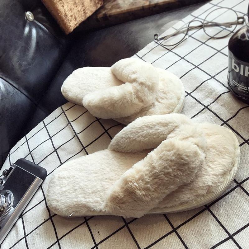 Autumn Winter Women Home Slippers Fashion Soft Furry Flats Slippers Faux Fur Women Warm Shoes Indoor Female Flip Flops WSH3747