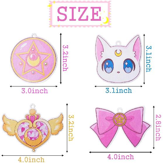 L1rabe Car Air Freshener Anime Moon Cat Artemis Incense Chips, 4 Styles and Scents of Anime Moon Cat Artemis Car Rearview Mirror Pendant Cute