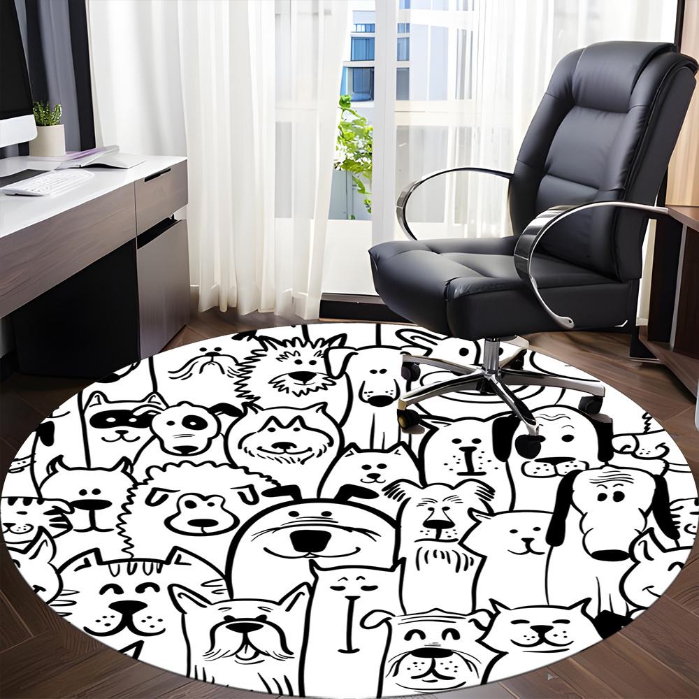 1pc Puppy Cat Office Round Area Rug, Indoor Mat Suitable ForOffice, Under Office Chairs Bedroom Living Room Home Decor, Room Decot056