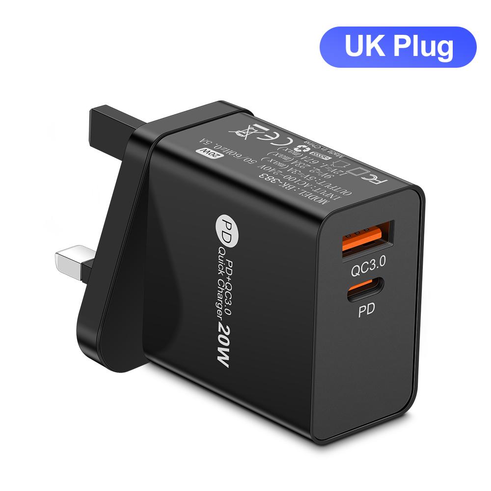 20W Dual Ports USB PD Charger Fast Charging EU/US Plug Mobile Phone Power Adapters QC3.0 Wall Charger for IPhone Samsung Xiaomi