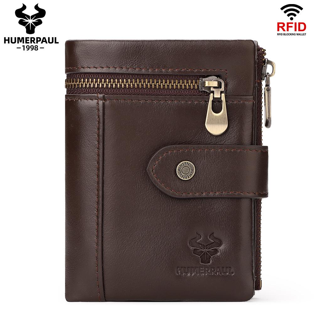 Humerpaul Echt leren herenportemonnee RFID-multikaartmuntenportemonnee