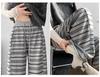 Women's High-Waist Fleece-Lined Striped Wide-Leg Pants for Autumn and Winter