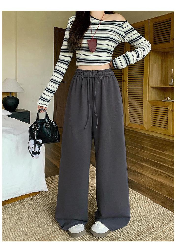 2026 Spring Plus Size Women's Wide-Leg Drawstring Pants - Casual, Elastic Waist, High-Waisted, Slimming Fit