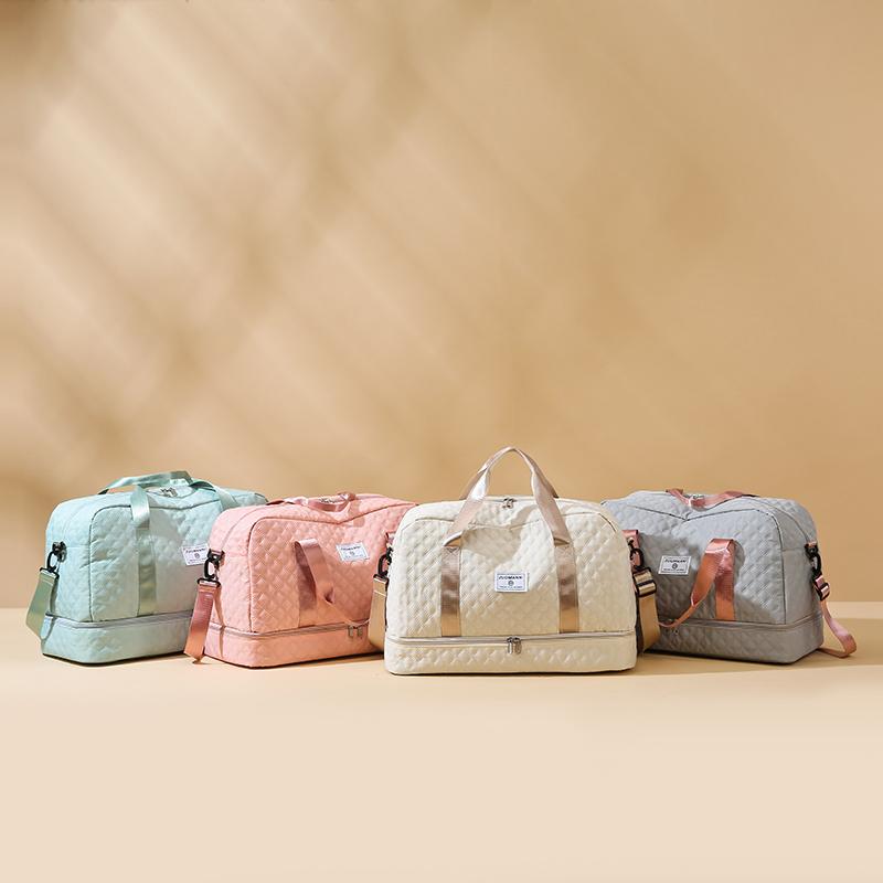 Lightweight Rhombic Lattice Travel Dufile Bag Large Capacity Sports Fitness Storage Bag Portable Weekender Overnight Bag