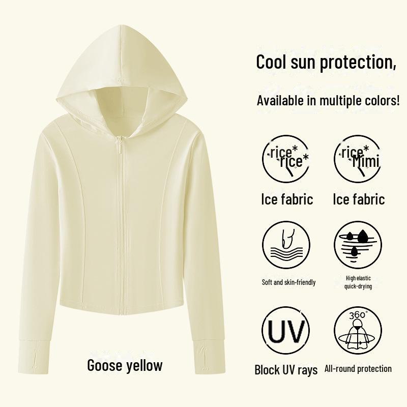 Jaqueta Feminina Slim de Seda Gelo com Proteção Solar - 2024 Top de Roupa Esportiva de Verão Resistente aos UV