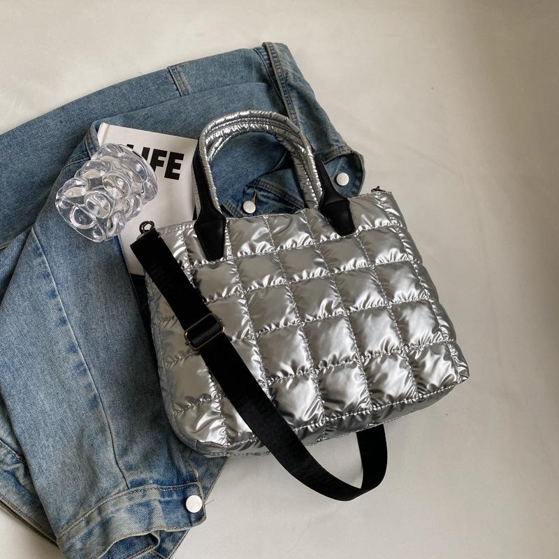 Women Shoulder Bags Ladies Large Capacity Handbag Quilted Padded Tote Bag Nylon Solid Color Satchel Puffer Crossbody Bag