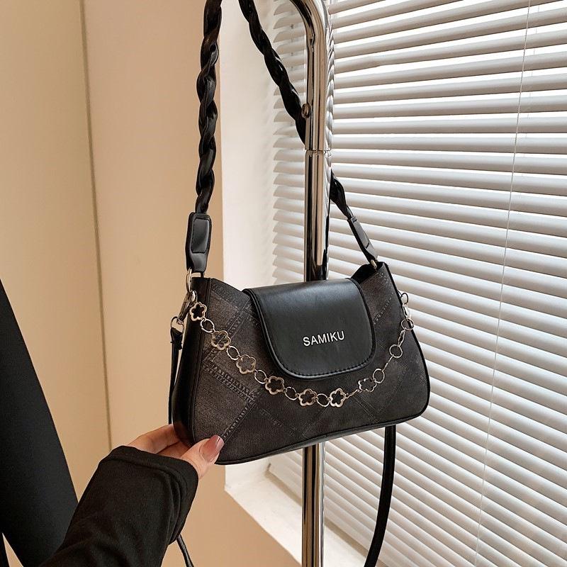 Трансграничная Мода Цветной Блок Клетка Шерсть Женская Сумка через Плечо и Кроссбоди чёрный 1250₽