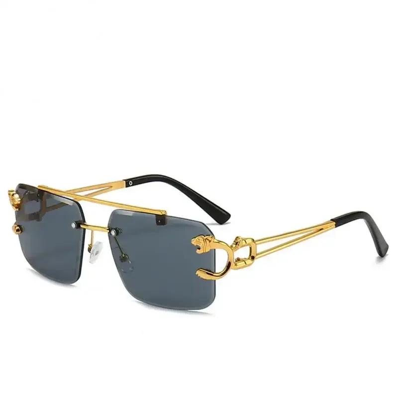 Fashion Retro Cheetah Decoration Sunglasses for Women Men Metal Steampunk Sun Glasses Summer UV400 Trendy Rimless Eyewear