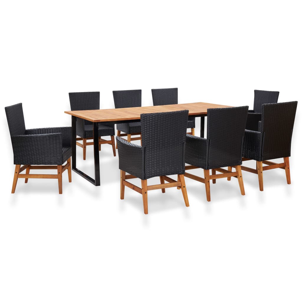 9 piece Garden Dining Set PE Rattan and Acacia Wood Black
