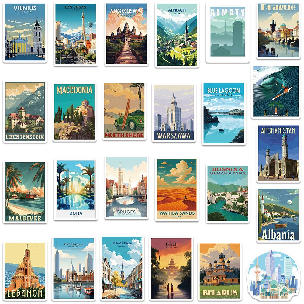 10/30/50/100pcs World Famous Landmarks Cartoon Stickers Travel Landscape Graffiti Decals Luggage Laptop Phone Case Sticker Pack