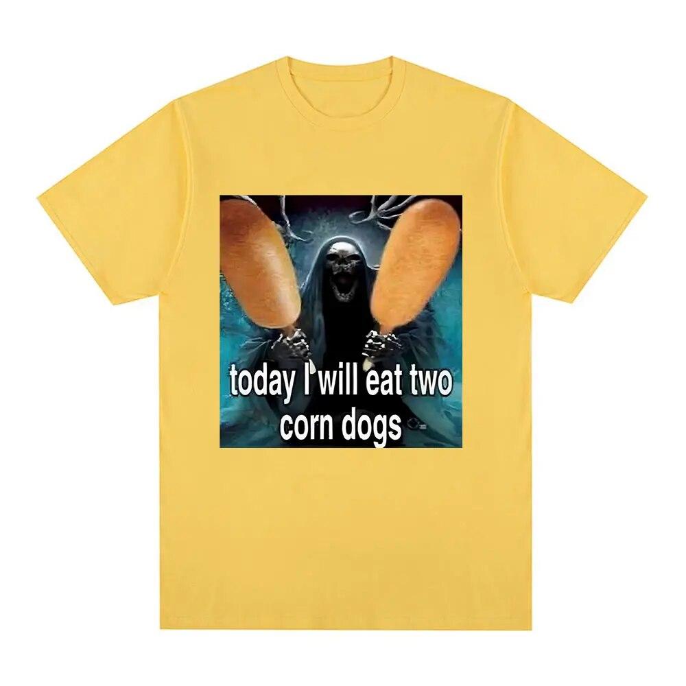 

Футболка Today I Will Eat Two Corndogs с рисунком скелета и мема, винтажные готические футболки унисекс с короткими рукавами, хлопковые футболки большого размера 3XL