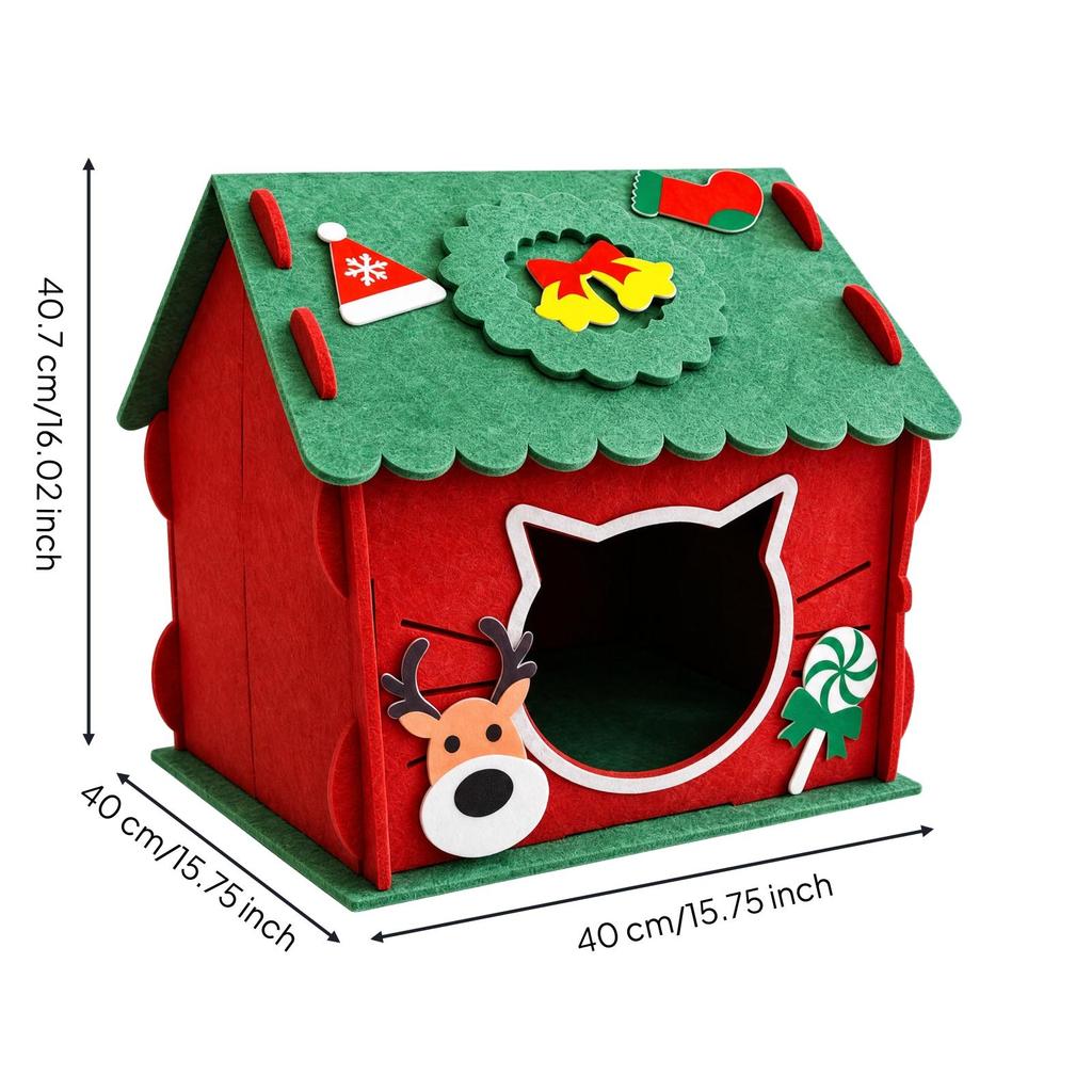 Pet House Festive Christmas-Themed Felt Cat Cozy for Home Corner Placement