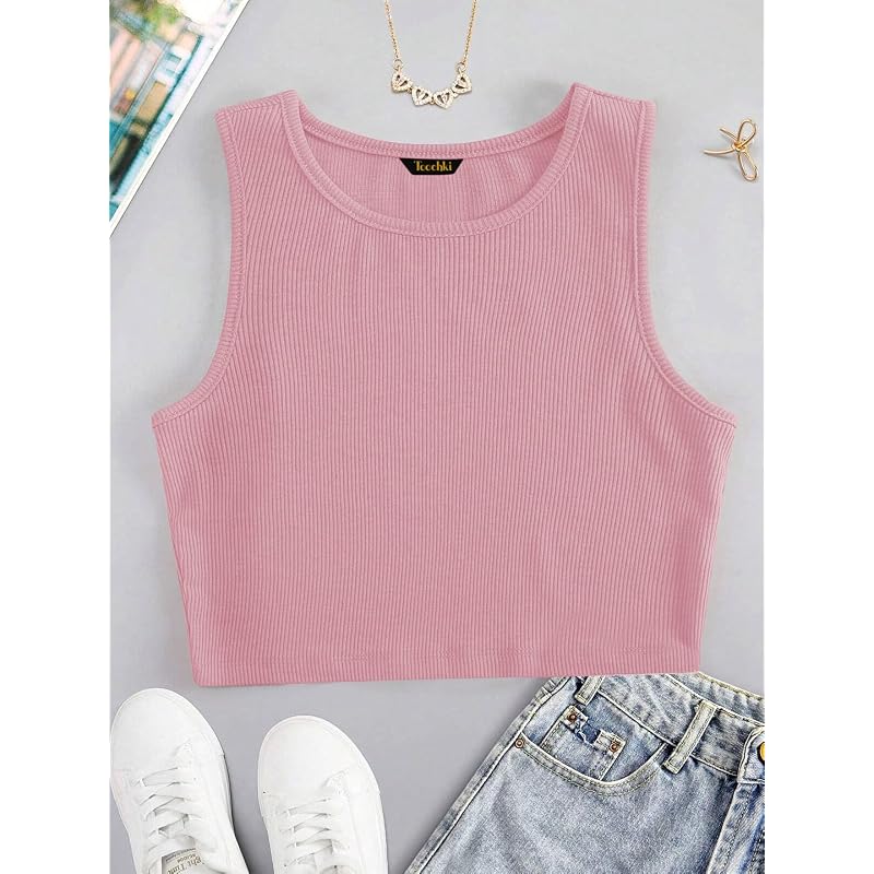 Toochki Tops for Woman Spandex Top Crop Short Western for Jeans Sleeveless Stretchable