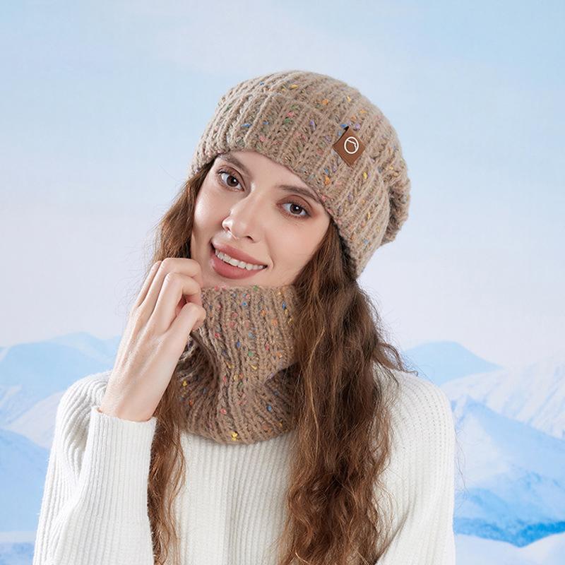 Winter Hat Scarf Set Women's Outdoor Velvet Warm Knitted Hat Ear Protection Head Wool Hat