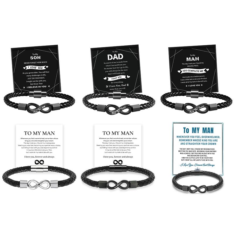Gift For Men Infinity Bracelet Braided Leather Forever Linked Together Stainless Steel Engraved With Love You Forever Jewelry