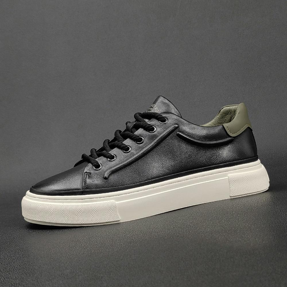 

Кожаные кеды мужские трендовые универсальные европейские мужские туфли мужские нишевые повседневные туфли осенние туфли из первого слоя коровьей кожи 43 чёрный