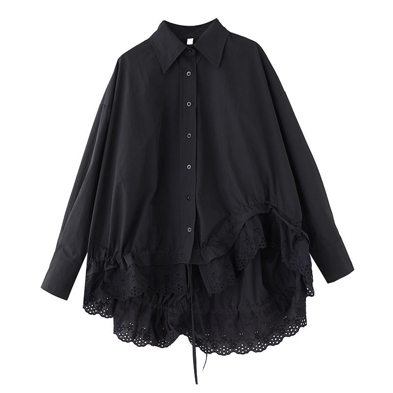 long sleeve oversized Black vintage shirts & blouses for blouse Casual loose spring autumn tops women button up shirt