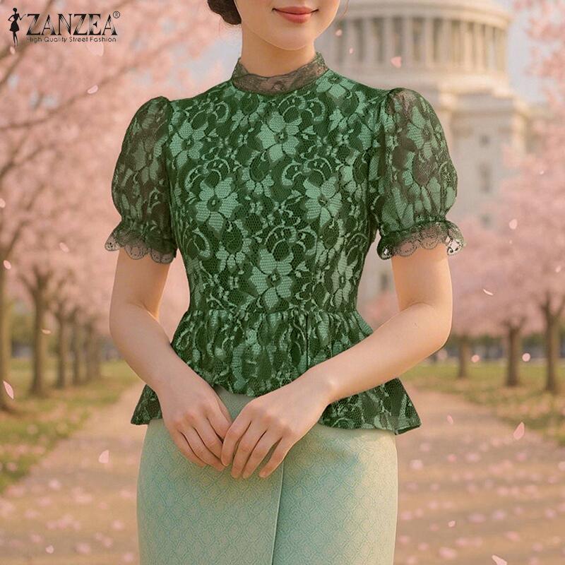 

ZANZEA Womens Summer Casual Lace Patchwork Half Sleeve Blouse S