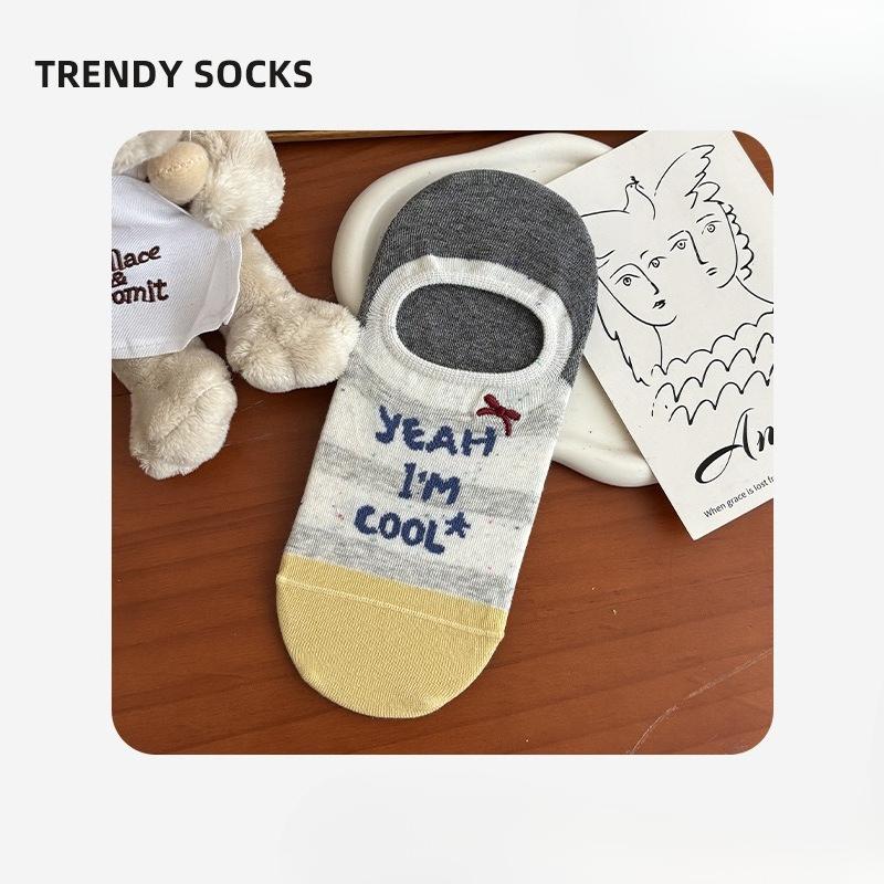 Spring and Summer Cartoon Animal Pattern Women's Boat Shoes Simple and Versatile Non-slip Invisible Socks Thin Cotton Breathable Short Socks