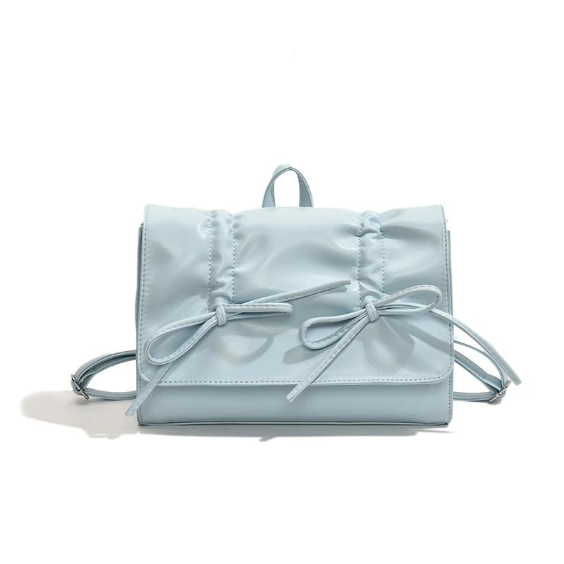 Bow Design PU Ladies Fashion Backpacks Sewing Thread Pleats Bags for Women  New Fashion Zipper