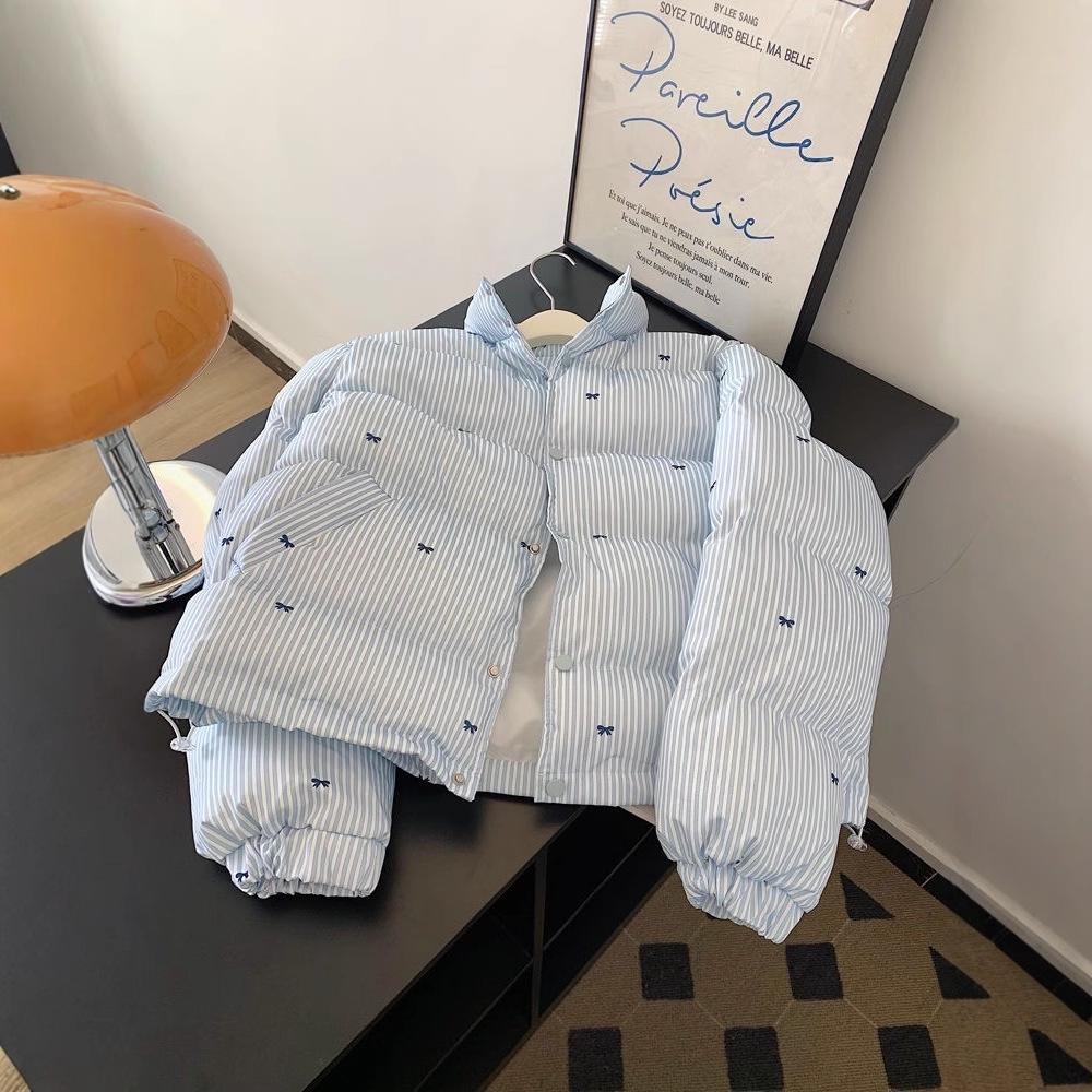 2025 Women's Petite Striped Short Down Cotton Jacket - Trendy Winter Bread Coat