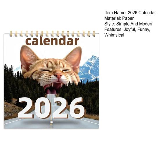 2026 Veggkalender 2026 Jan. des. 2026 12-måneders planlegger med morsomme kattebilder Spiralbundet vegghengt kalender for katteelskere