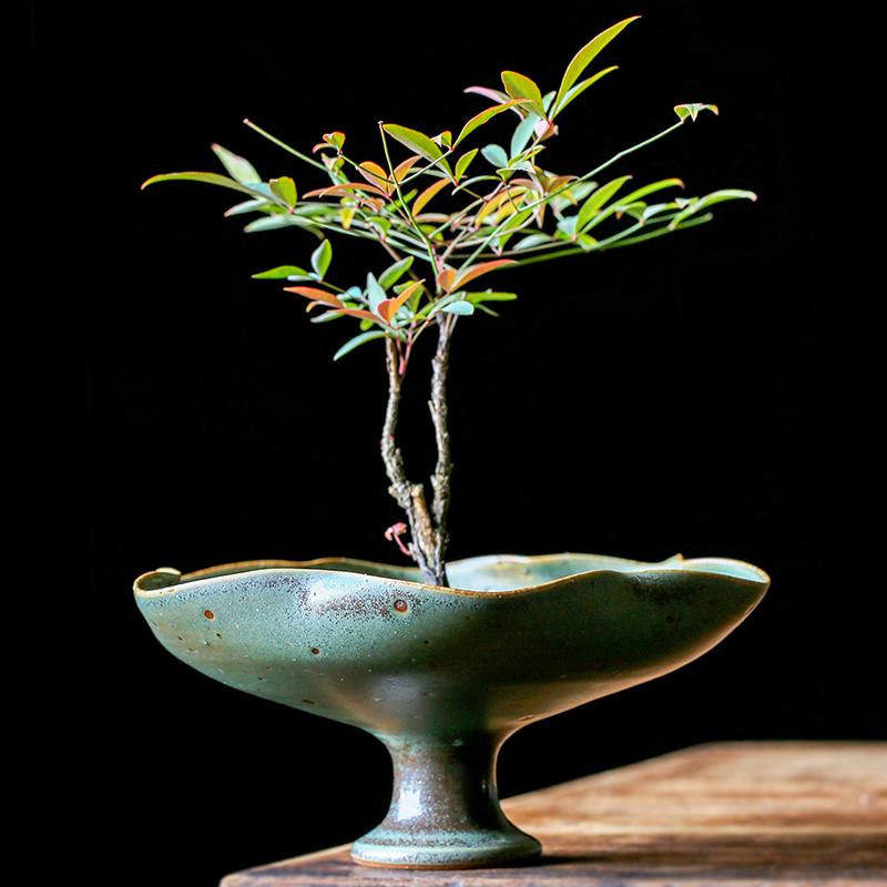 Wabi-sabi Ikebana Ceramic Vase Artistic Flower Vessels Lotus Leaf Edge Flower Pots Table Decoration Flowers Arrangement Vases