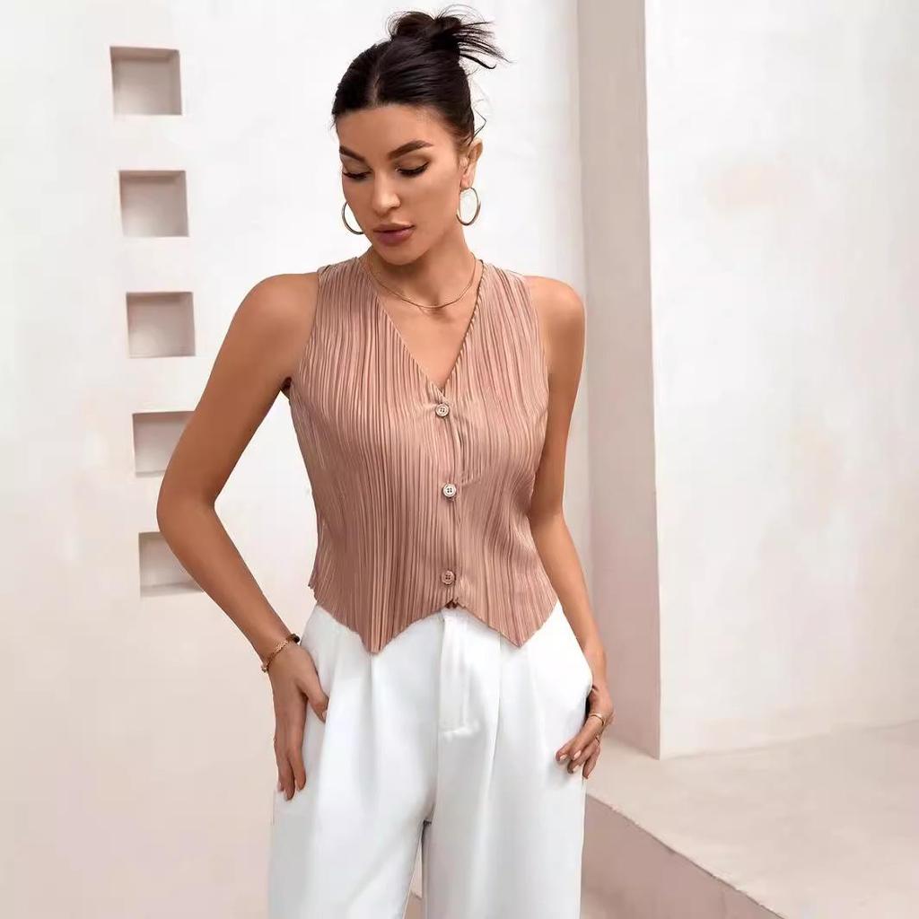 2024 Europäischer & Amerikanischer Stil Damen V-Ausschnitt Ärmellose Strickweste