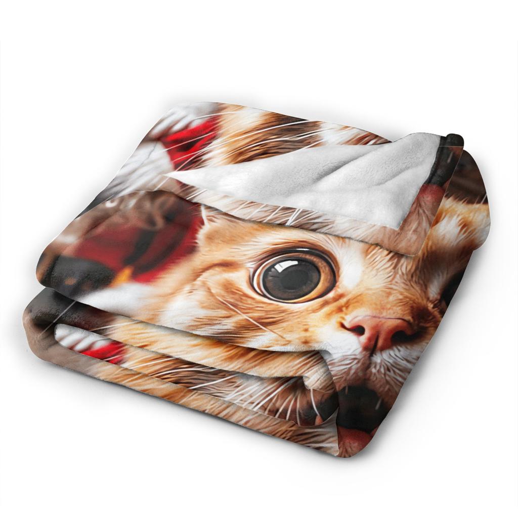 Cat Selfie with Santa Warm Soft Blanket  Kids Adult Plush Throw Blanket Fashion Couch Chair Flannel Bedspread Sofa Bed Cover