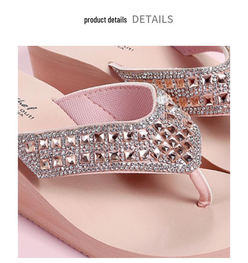 Women's Rhinestone Slide Sandals - Fashionable Summer Wedge Flip-Flops for Outdoor and Beach Wear