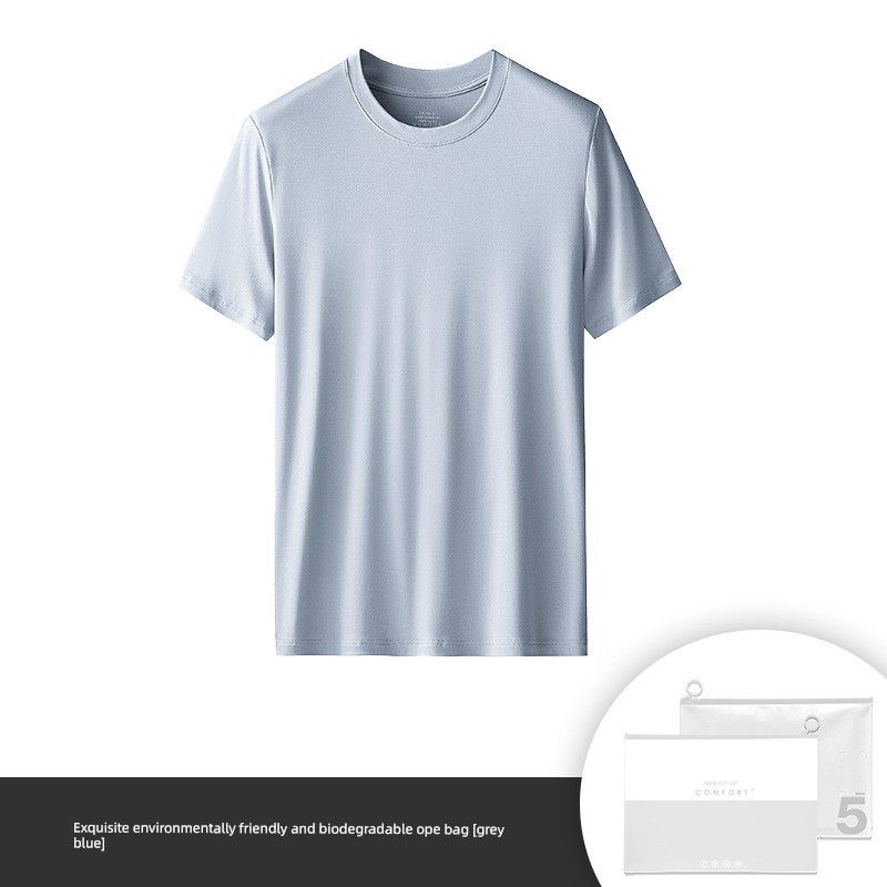 60 Modal Men Short Sleeve T-Shirt 2024 New Arrival Trendy Summer Bottoming Shirt Export Export White T-shirt