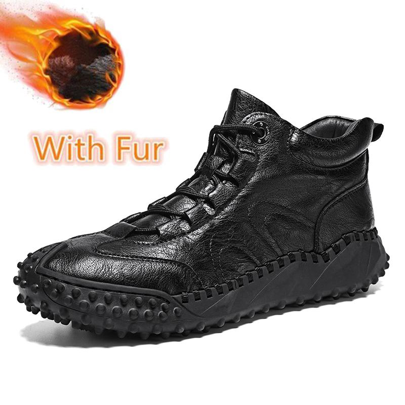 Handmade Vintage Lace-Up Motorcycle Boots New Leather Mens Ankle Boots High Top Casual Shoes Leisure Walk Male Treking Footwear
