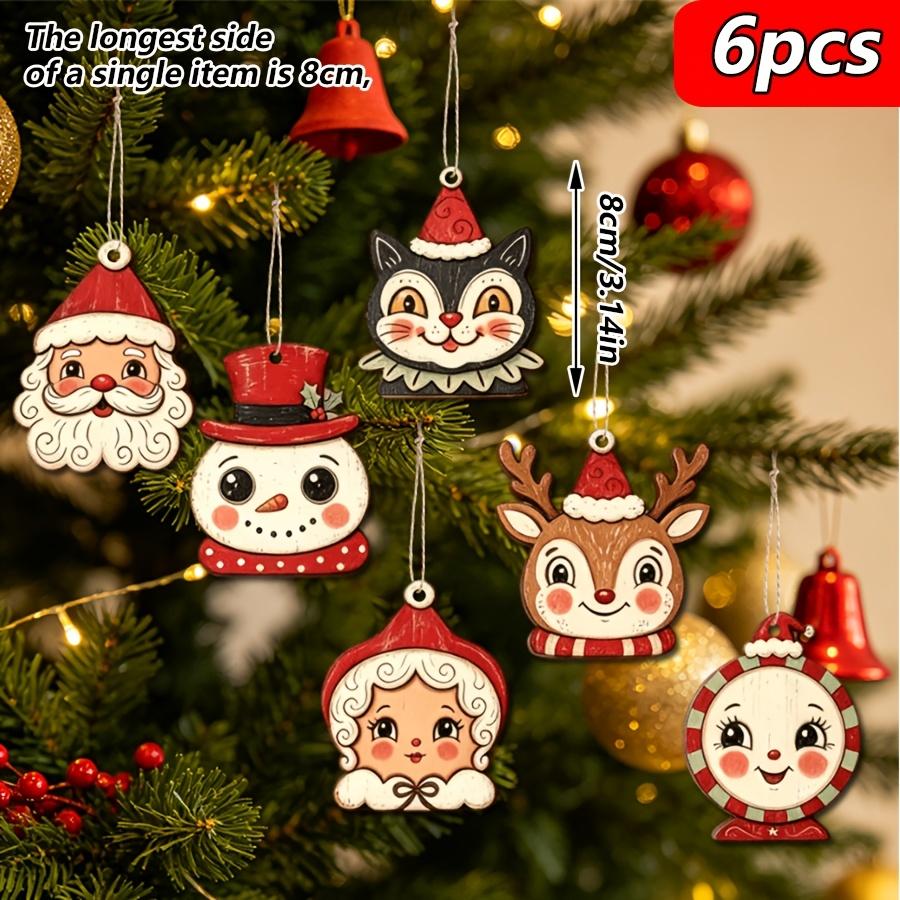 6Pcs Christmas Wooden Ornaments Santa Claus Snowman Reindeer Hanging Decorations for Christmas Tree Holiday Home Party Decor
