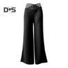 Women Wide Leg Pants High Waist Hollow Cross Waistband Slightly Flared Trousers Solid Color Casual Long Pants Streetwear