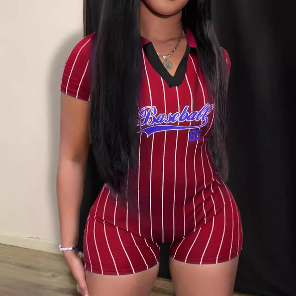 European and American summer street tight sports printed jumpsuit