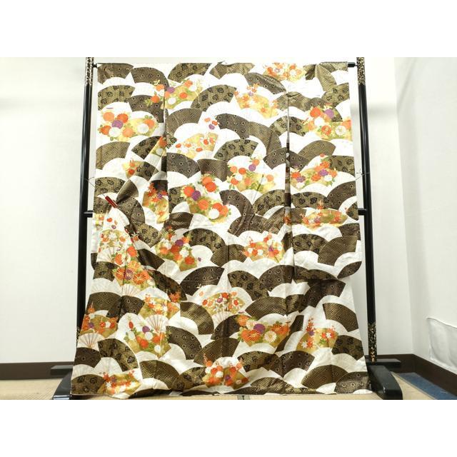 Heiwaya Kimono - Luxury long-sleeved kimono, piece embroidery, auspicious flower pattern on the fan, gold color, pure silk, masterpiece CAAS7558yc