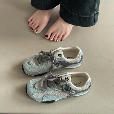 Retro Color Matching Fishing Net Breathable Women's Summer Fashion Casual Mesh Soft Sole Sports Shoes Trend