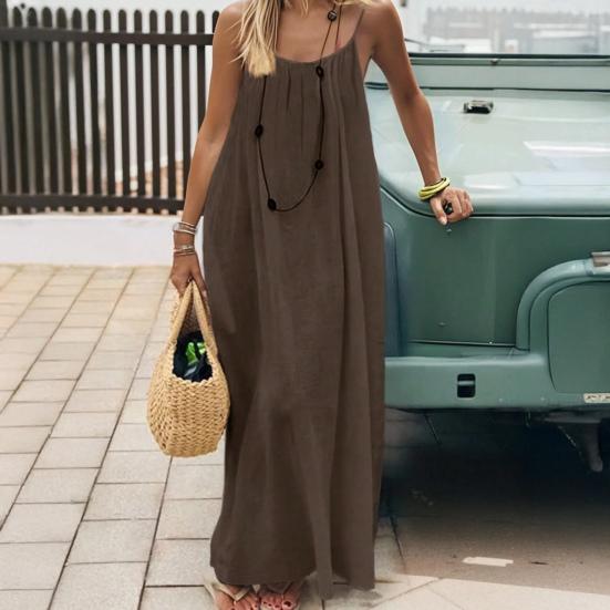 Abito Cami Donna Senza Schiena Estivo Casual Senza Maniche Boho Spiaggia Maxi Abito Spalline Sottili Vacanza Abito Lungo Estivo con Laccio Posteriore
