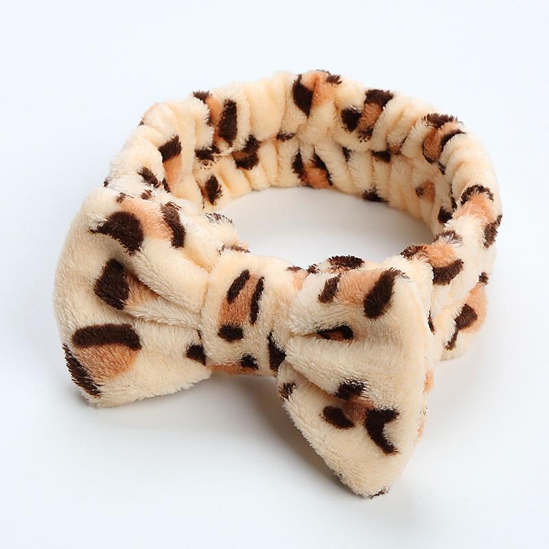 Leopardprint korallfløyelshårbånd, hårbånd for kvinner, sløyfeknute, plysjhårbånd, søtt vaskeansikt, ensfarget pannebånd, hårtilbehør