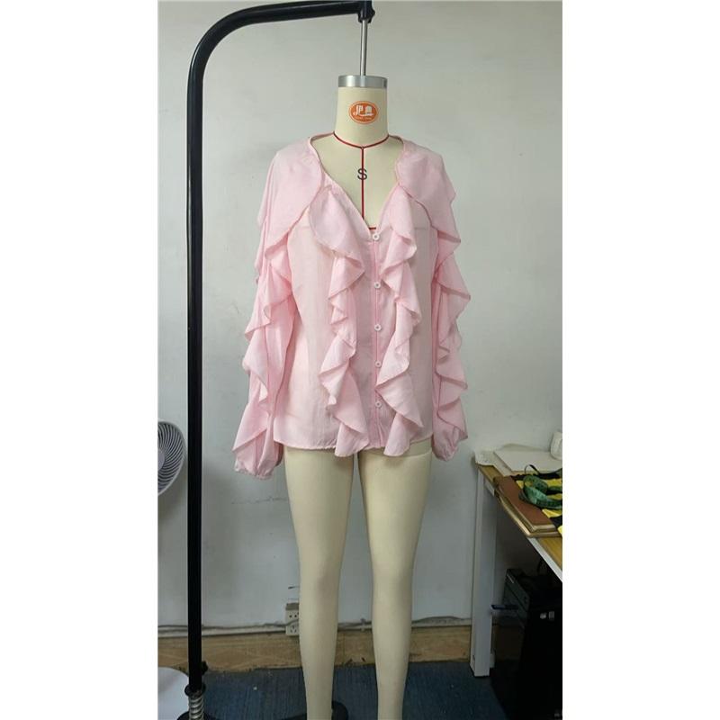 Mesh Sonnenschutzhemden Kordelzug Dünnes Langarm-T-Shirt Sommer Strand Cover Damen Freizeitbluse Damen Koreanische Feenoberteile