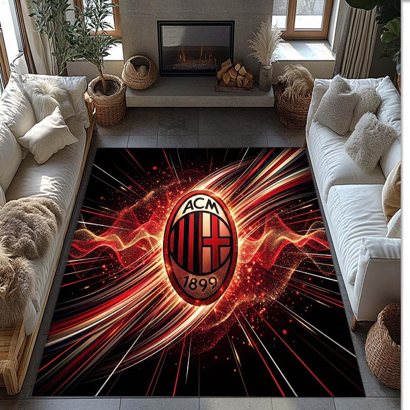Tappeto in Flanella Stampato AC Milan Antiscivolo Morbido Poliestere Tappeto per Pavimento Tappetino Decorativo da Interno per Camera da Letto Soggiorno Divano Sala Giochi Decorazione Casa