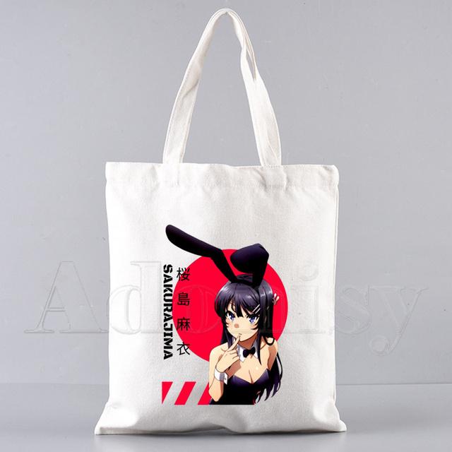 Bunny Girl Senpai Sakurajima Mai Shopper Bags Shopping Bag Tote Bag Skulderveske Lerretsvesker College Håndveske med stor kapasitet