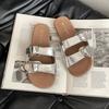Flat-bottomed Slippers Women's Summer Fashion Belt Buckle Soft Bottom Versatile Word Lazy Pedal Beach Cool Slippers