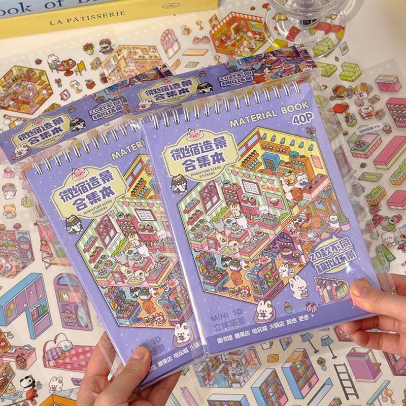40 Buc. Carte cu Autocolante Dioramă 3D Carte Senzorială Crafturi cu Scene Miniaturale de Casă Autocolante cu Scene Jurnal Vizual 3D Autocolante Jucărie DIY