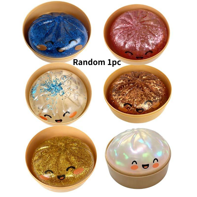 Squishy Bao Bun Fidget Transparent Glitter Dumpling Stress Relief Toy Slow Rising Steamer Box Squishy For Kids Trending Gift