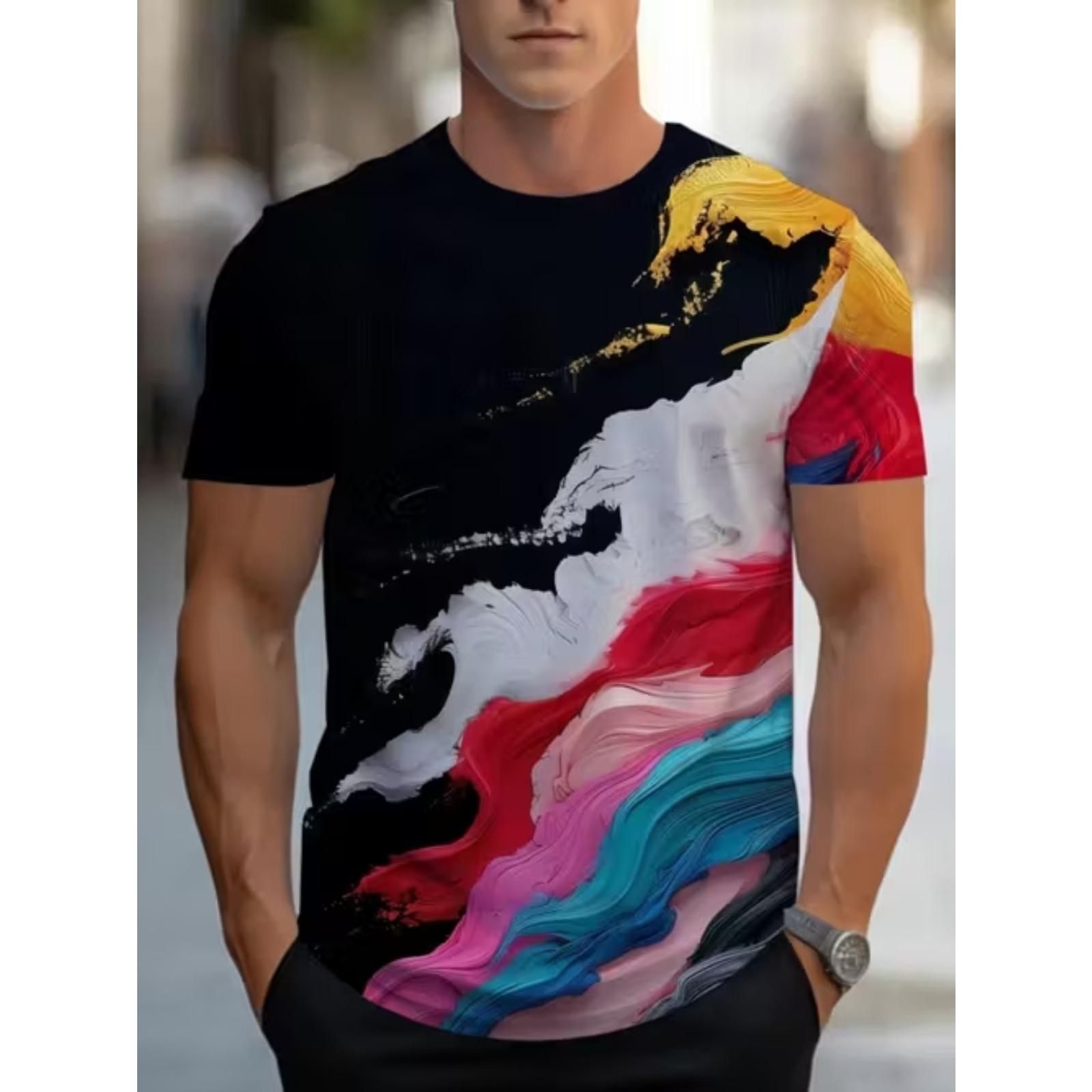New Summer Men s Fashion T-shirt Personality Geometric Pattern Printed Men s T-shirt Top XS