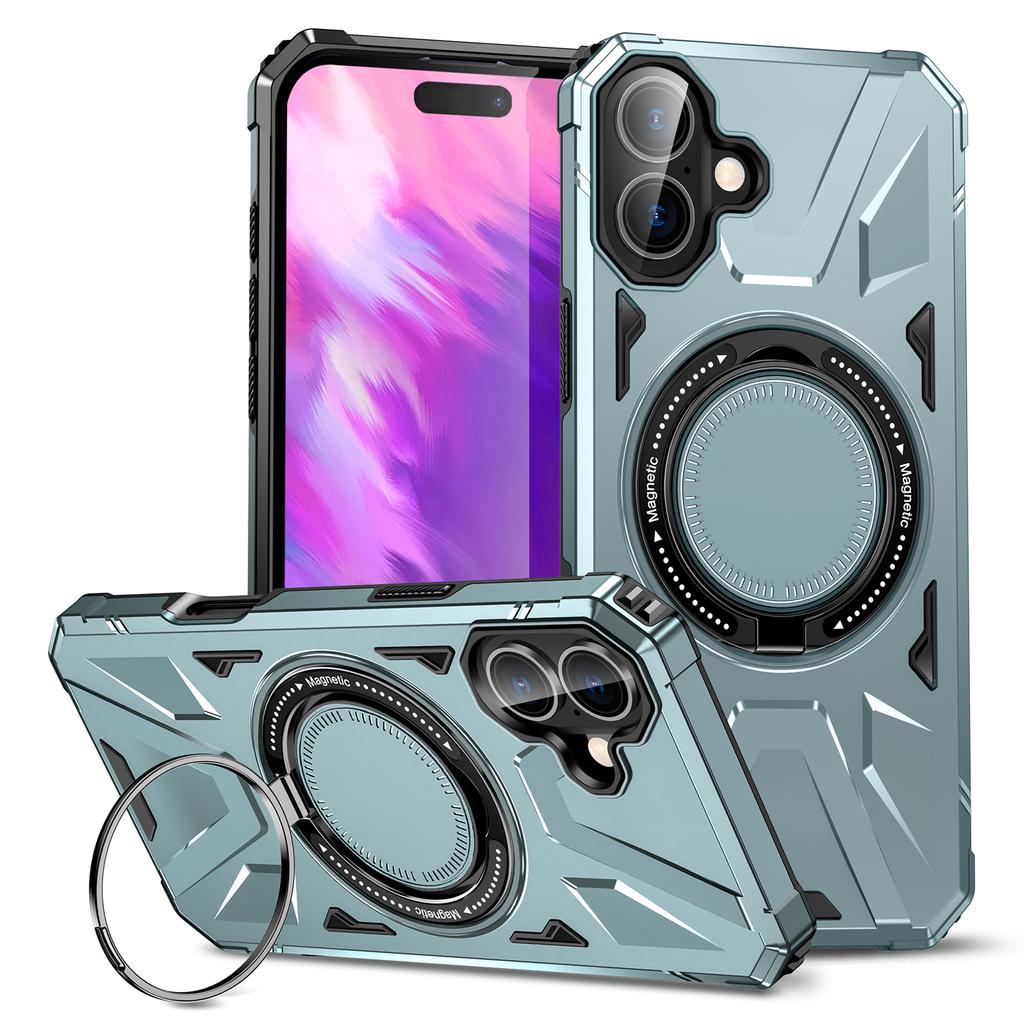 For iPhone 16 Magnetic Case TPU+PC Phone Cover with Rotary Ring Kickstand
